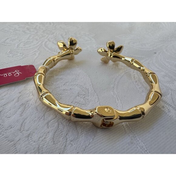 Lilly Pulitzer Flower Cuff Bracelet Gold-tone Rhinestone Hinged Bracelet NWT - Picture 15 of 16